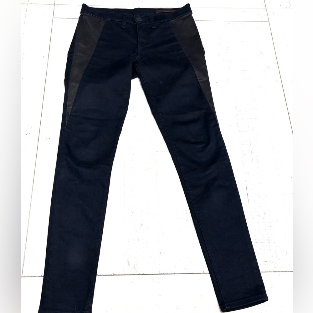 Rag & Bone pop Skinny Midnight Blue jeans Lamb Leather Side Panels Sz 28